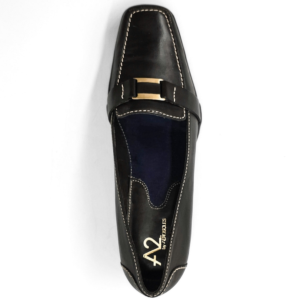 New Diamond Flex Women's Tailored Low Heel Black Leather Loafer Pump